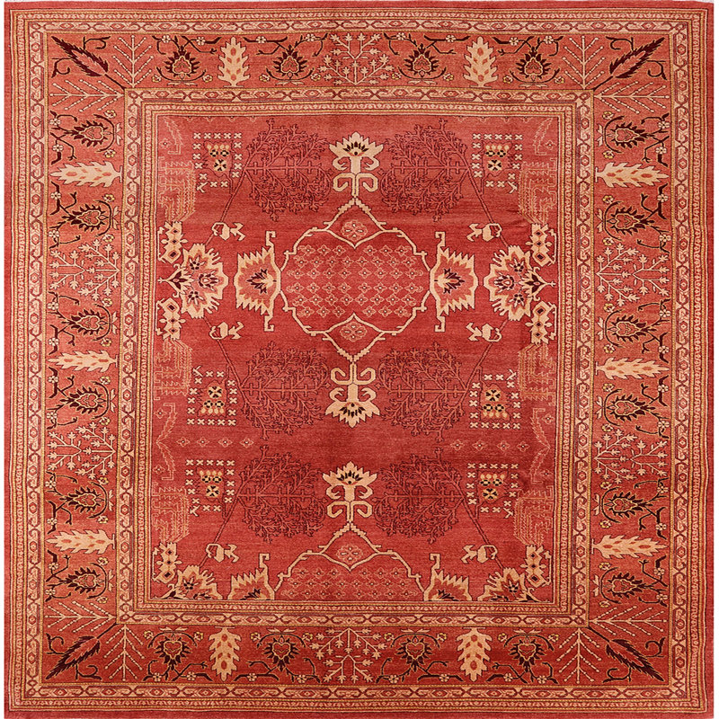 Tapis oriental orange / beige, Carré 3 pi
