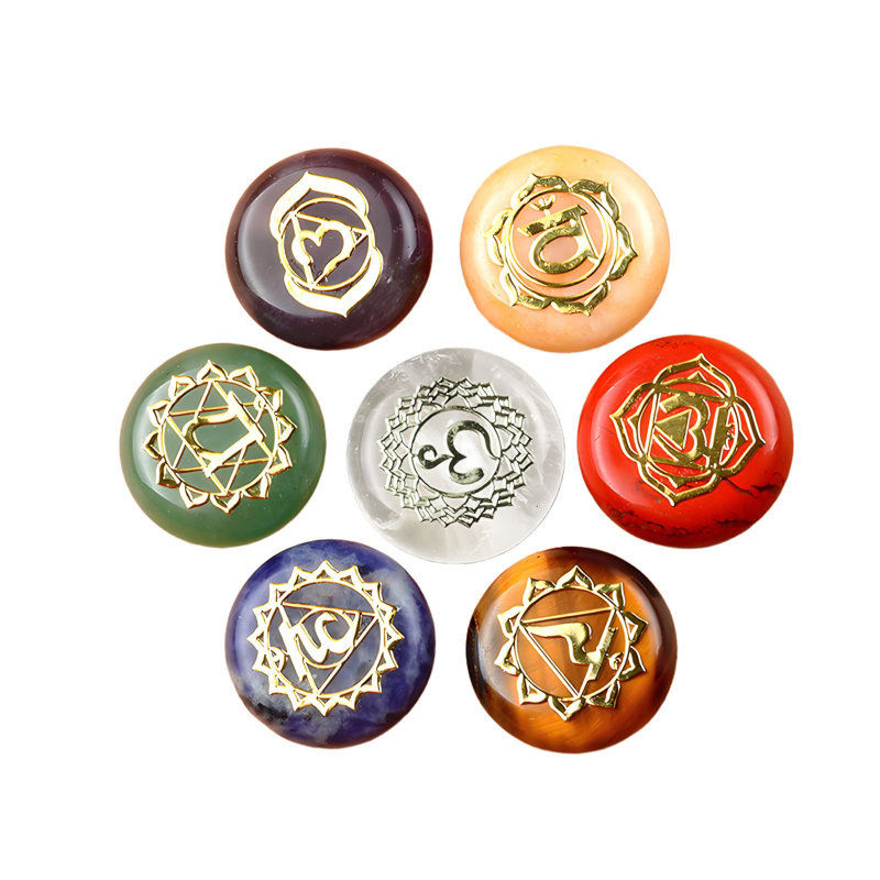 Naturel 7X rond sculpté cristal mélange Quartz Yoga cadeau de guérison Quartz transparent - 7 pièces pierres