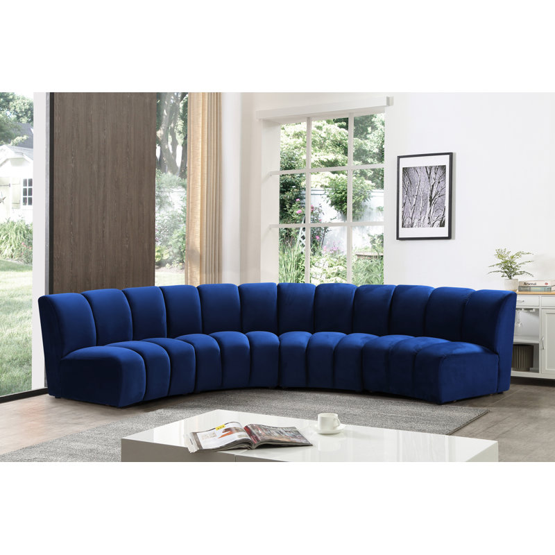 Canapé modulaire en velours Infinity, Velours bleu marine, 4 pièces