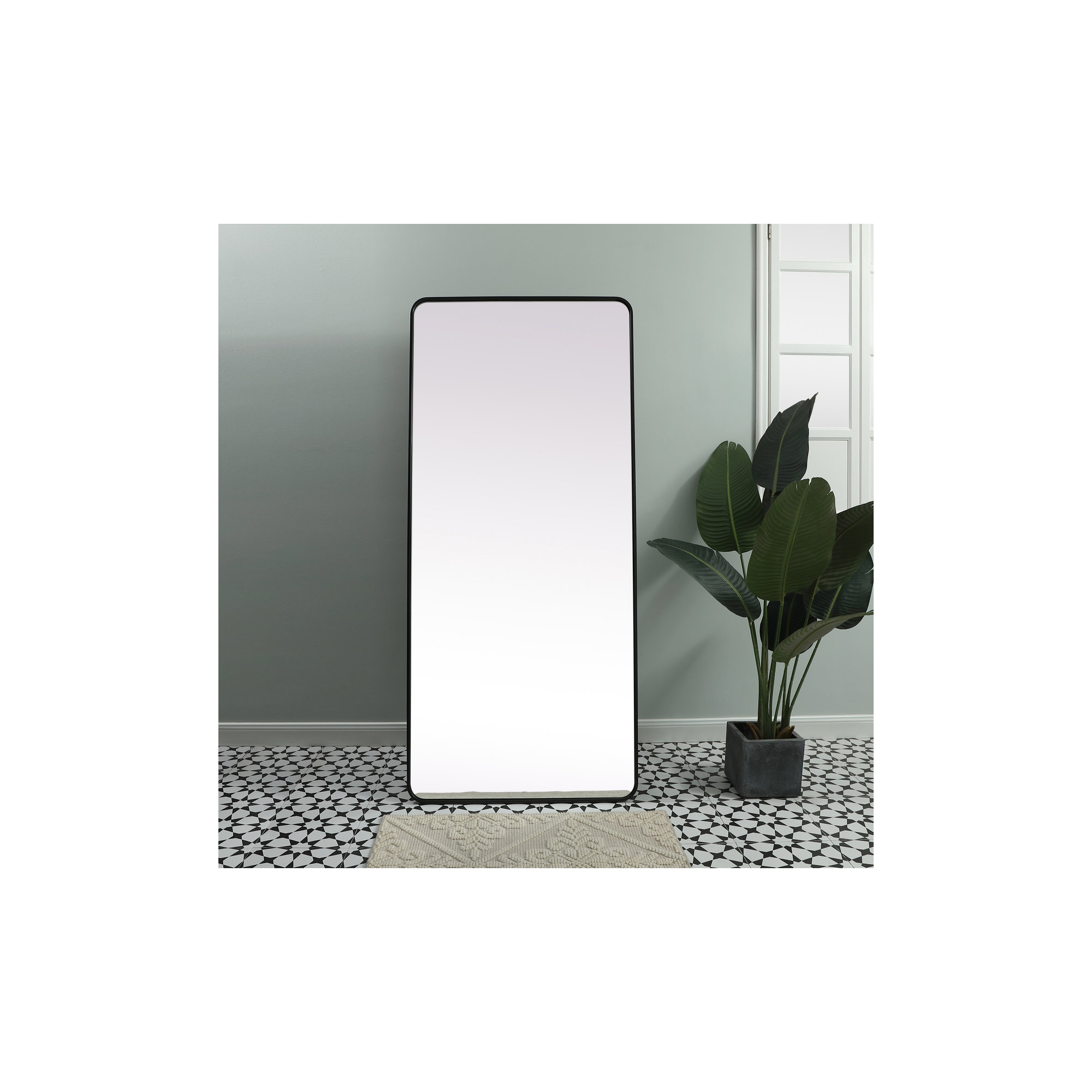 Sabine Metal Rounded Rectangle Wall Mirror, Black, 72" x 32"
