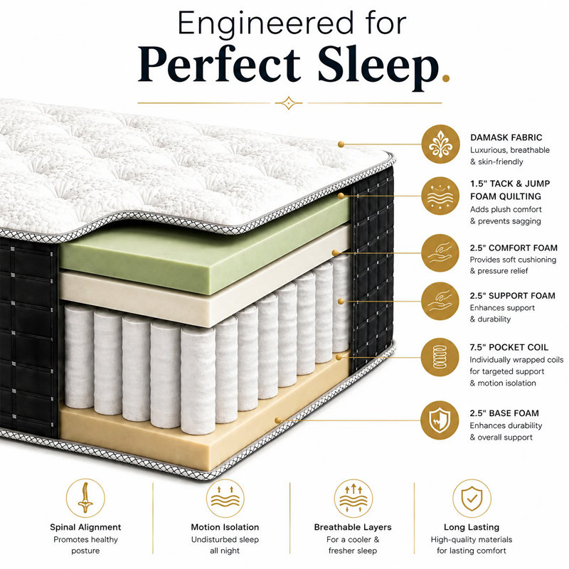 Mykel 14-Inch Luxury Foam Encased Mattress, Pocket Coil Springs for Motion Isolation, Queen, No Box Spring, Firm
