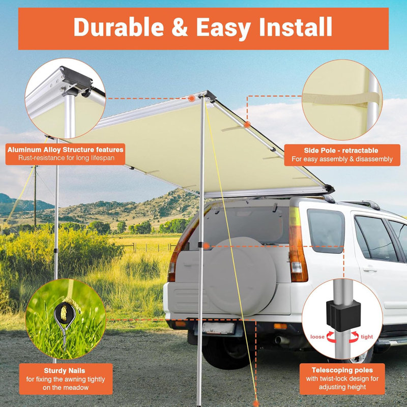 Yescom 6.7X8.2Ft Car Side Awning Pu2000mm UV50+, Beige, 84"H x 55"W x 84"D