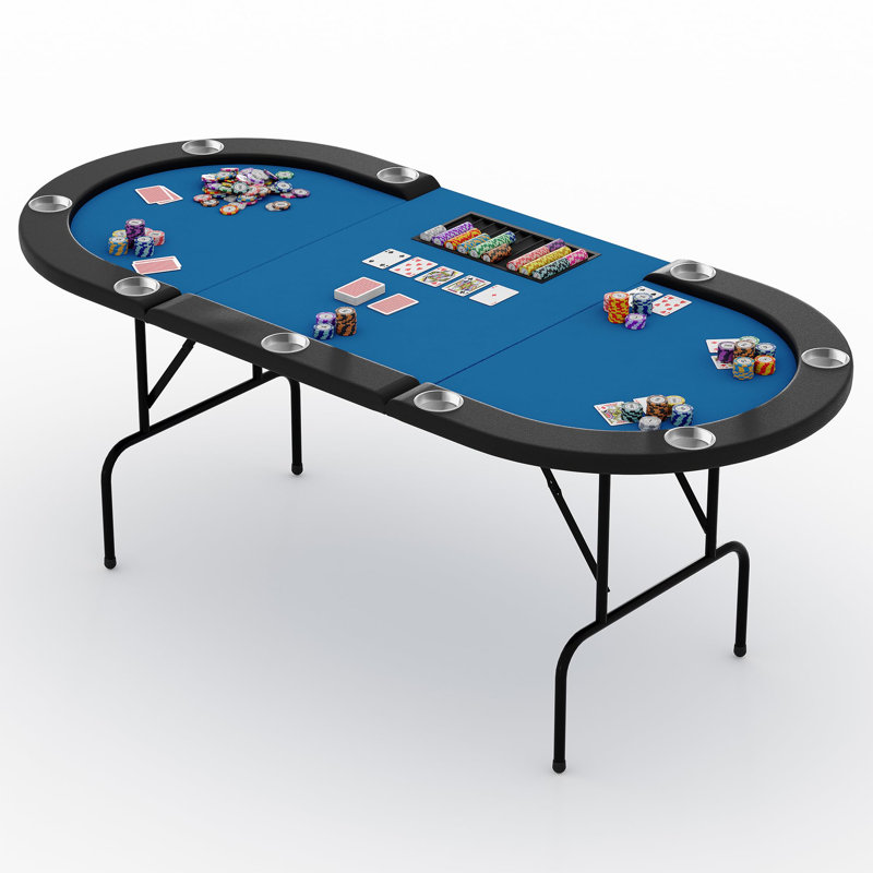 Table de poker ovale avec 9 porte-gobelets en acier inoxydable