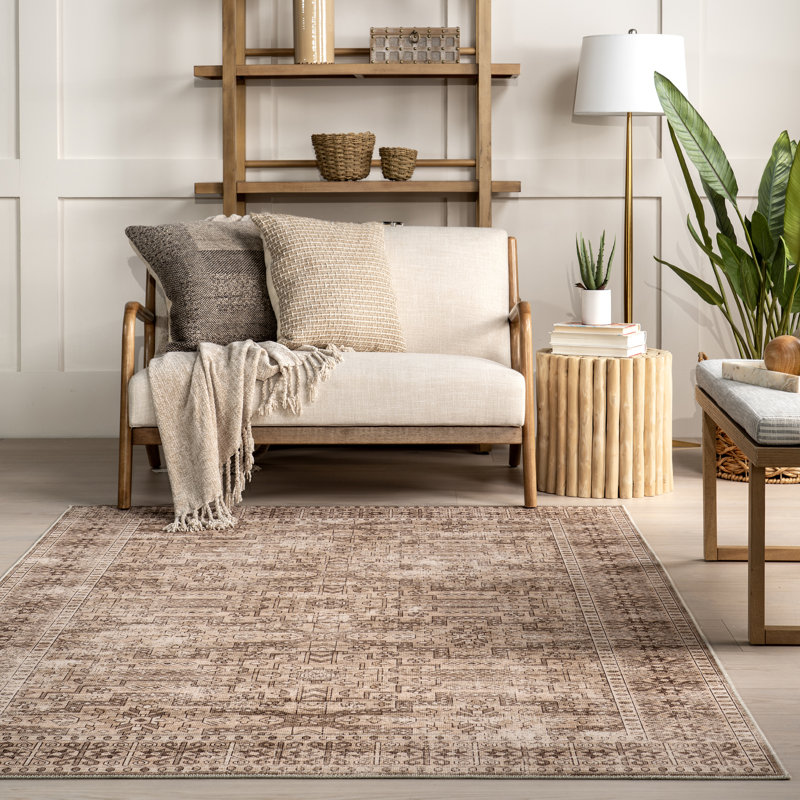 Tapis lavable à la machine à bordure florale Jett SplashGuard, Rectangle de 5 pi x 8 pi