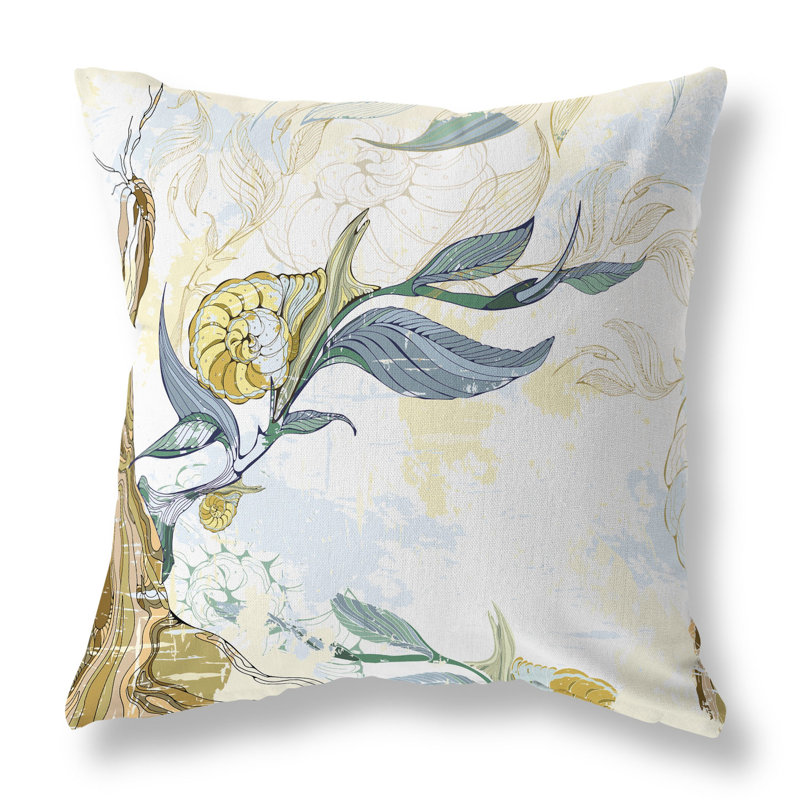 Coussin décoratif réversible d'intérieur / extérieur Leaf Lurker, Bleu / Vert / Jaune, H 20 po x l 20 po