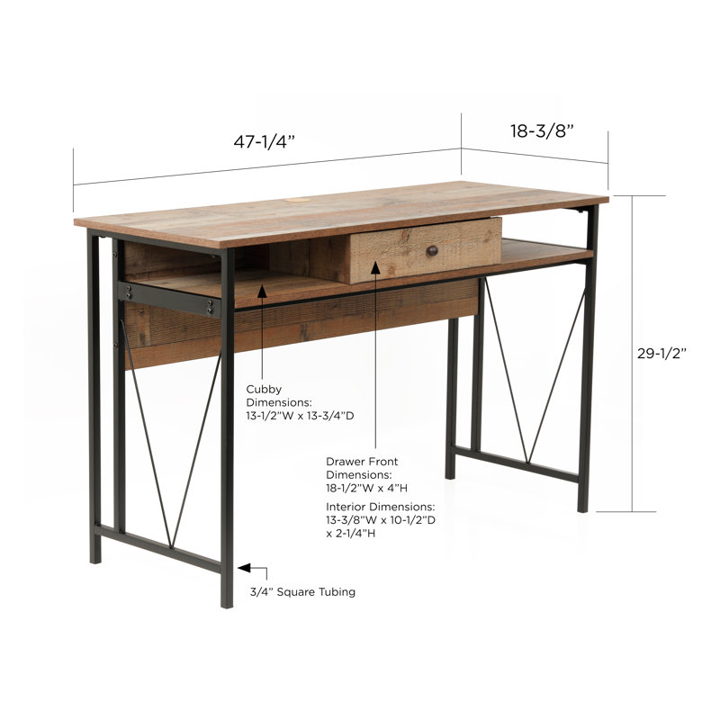 Black Metal and Wood Study Desk with Drawer