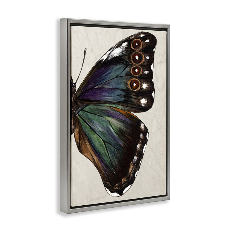 Toile d'aile de papillon classique par Melissa Wang, Cadre flottant gris lustré, H 25 po x l 17 po