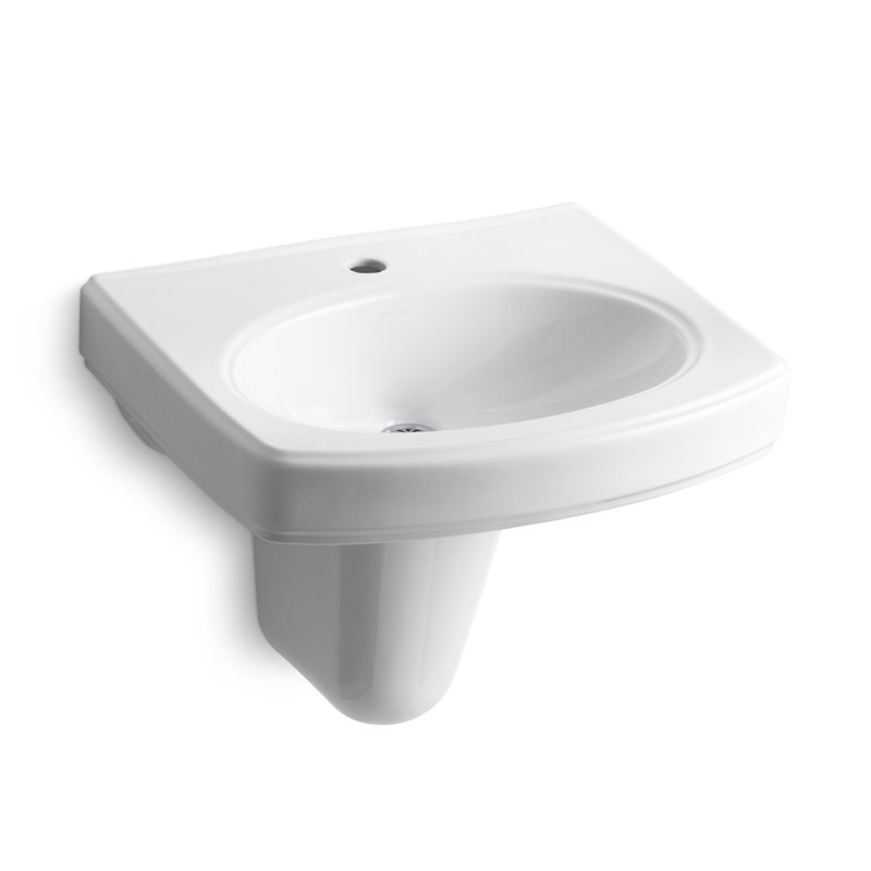 Pinoir® Vitreous China U-Shaped Semi-Pedestal Bathroom Sink with Overflow, White, Single
