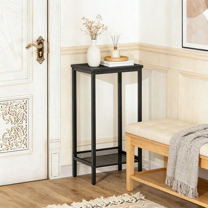 Industrial Tall Side Table With Adjustable Mesh Shelves, Multi-Functional End Table For Living Room, Bedroom, Office, And Entryway