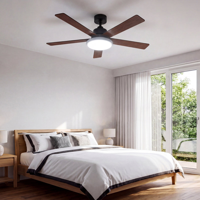 Lumary 52" Smart Ceiling Fan with RGBAI Lights Remote, WiFi Bluetooth Low Profile Ceiling Fan with Alexa/Google/App,Dimmable & Color Tuning, 5"/10" downrods Mount(Black)