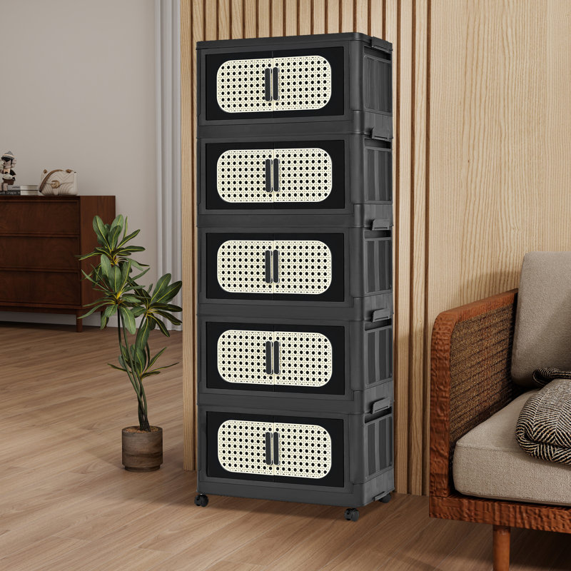 Bacs de rangement rétro pliables avec couvercles et roulettes, Noir, H 50 po x l 19,69 po x P 11,81 po, 5