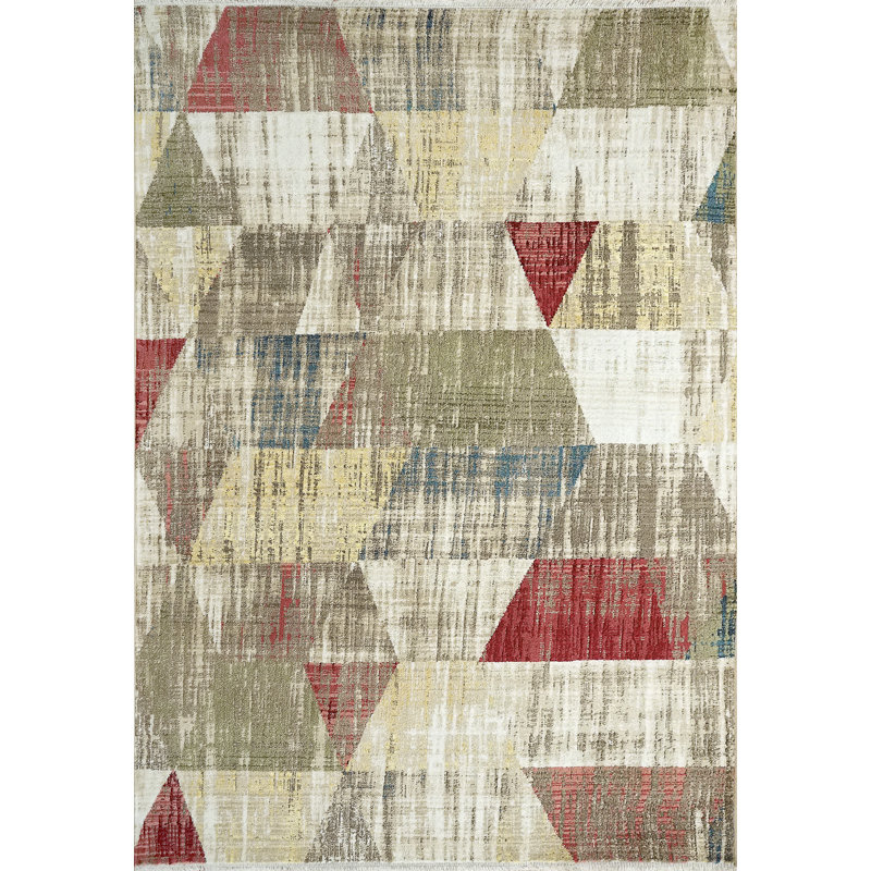 Tapis à motif géométrique vert / beige Ahilyn, Rectangle 5 pi 3 po x 7 pi 3 po
