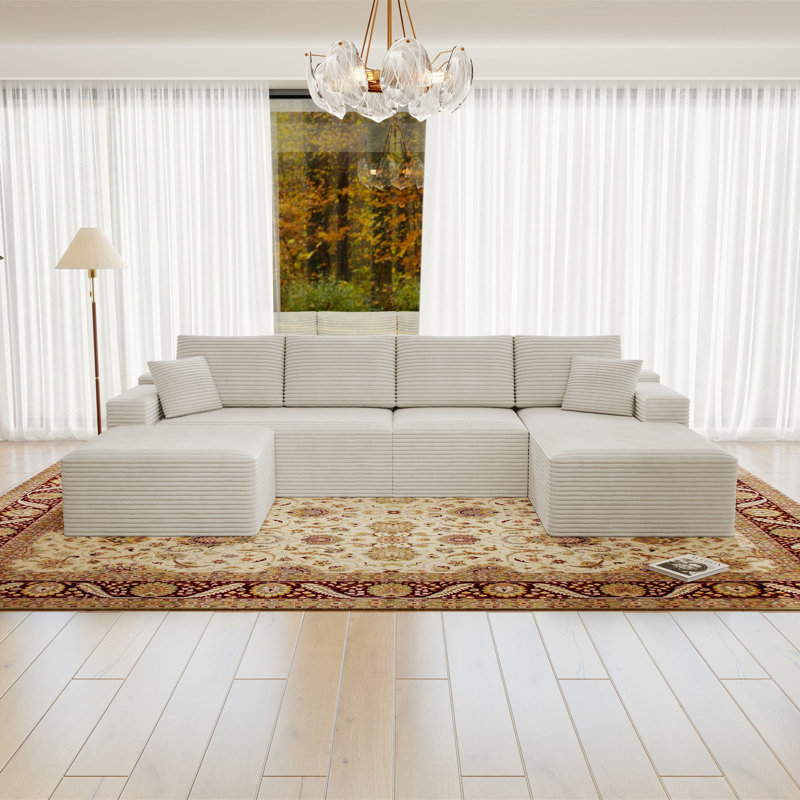 131.9*70.8" Modular Sectional Sofa Seat,Upholstered Compressed Couch For Living Room,Bedroom,Apartment,No Assembly Required,4 PC Free Combination,Plush Corduroy Fabric