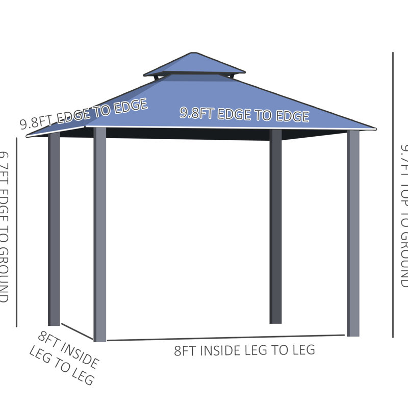 Pavillon de jardin extérieur avec structure en aluminium, toit en polycarbonate, filet pour cour respirante