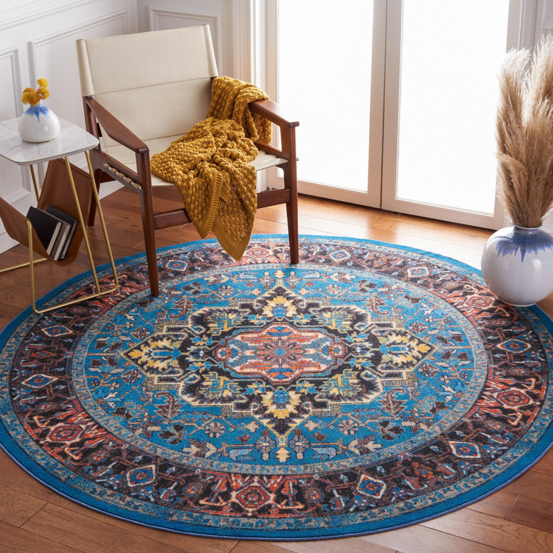 Tapis oriental bleu / rouge Chenoweth, Rond 6 pi 7 po