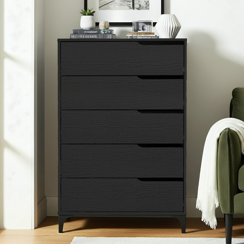 Norcross 5 Drawer 31'' W Dresser, Black Oak