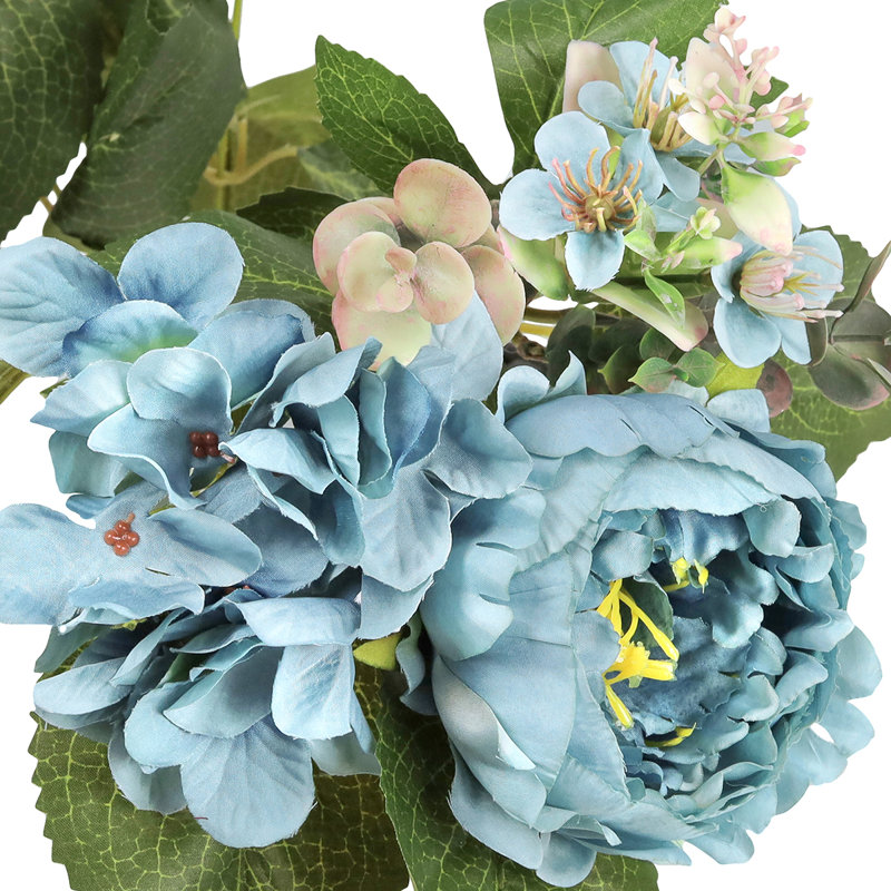 Mélange de pivoines et d'hortensias, Bleu sarcelle