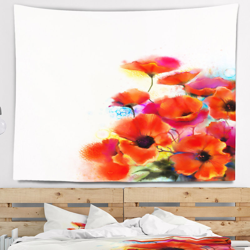 Tapisserie fleurie de fleurs en aquarelle, H 68 po x l 80 po