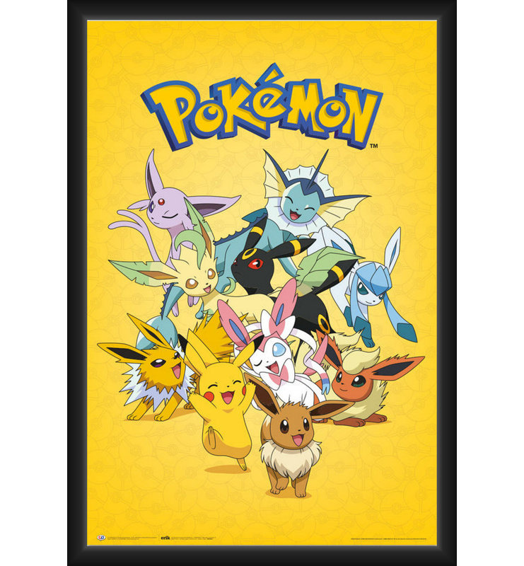  Sous licence officielle de pokémon - Evee Evolution - affiche d'art encadrée - 24 po x 36 po - Cadre en bois d'ingénierie robuste avec verre plexi - prêt à être accroché