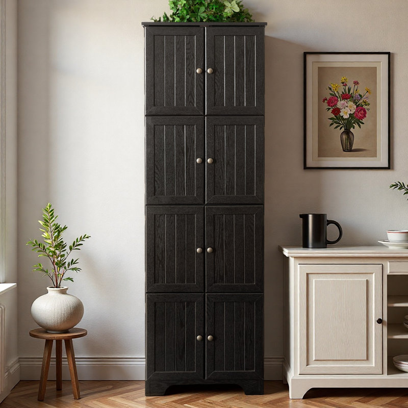 Armoire haute avec 8 portes et 4 tablettes, Noir