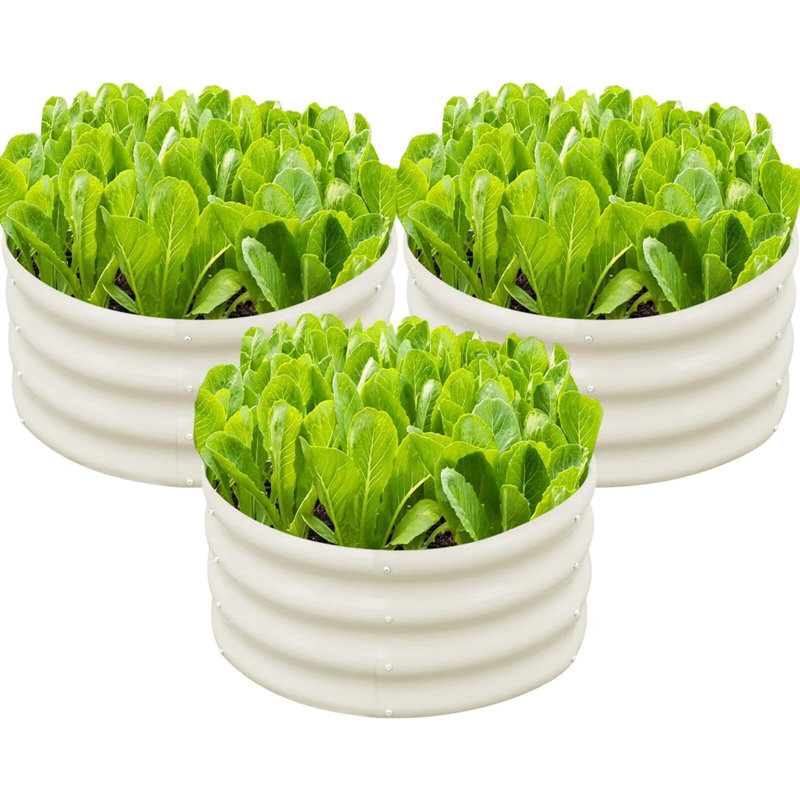 White Round Galvanized Metal Raised Garden Bed Kit, 3-Pack