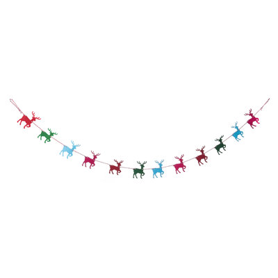  Fabric 68 in. Multicolor Christmas Prancing Reindeer Banner