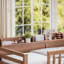 Lit superposé simple au-dessus de grand lit simple avec rangement, garde-corps courbé et tablettes latérales, structure en bois massif, aucun sommier nécessaire, naturel profond-134275275-134275277