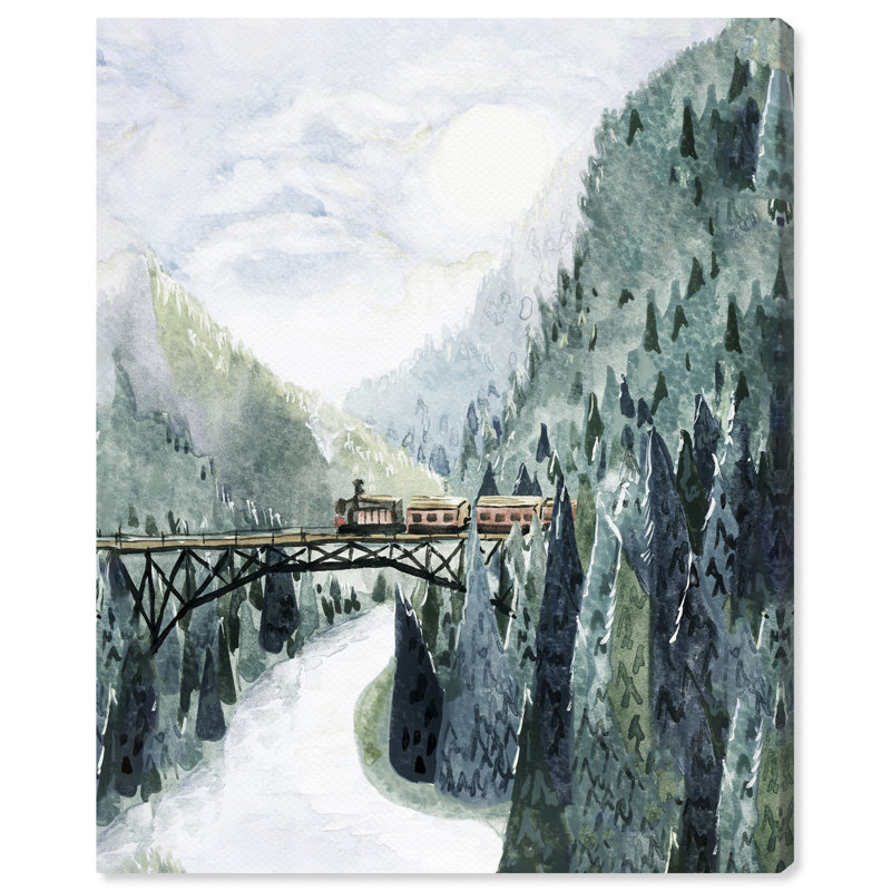 «Morning Train Mute Forest Landscape», reproduction d'art graphique, H 30 po x l 20 po x P 1,5 po, Toile tendue