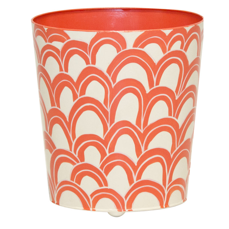 Orange and Cream Patterned Aluminum Waste Basket
