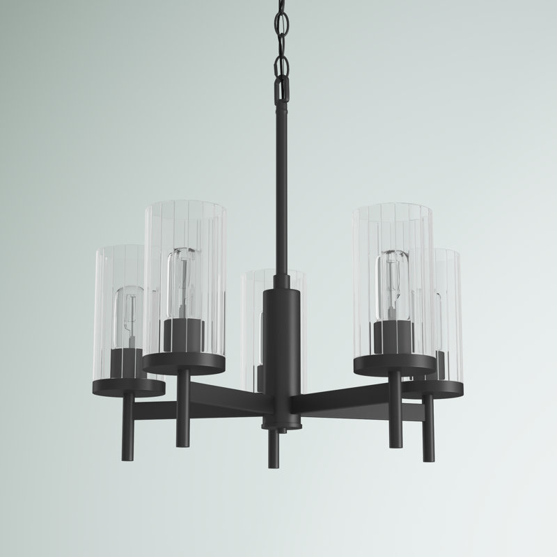 Bertelli 5-Light Dimmable Steel Cylinder Chandelier, Matte Black