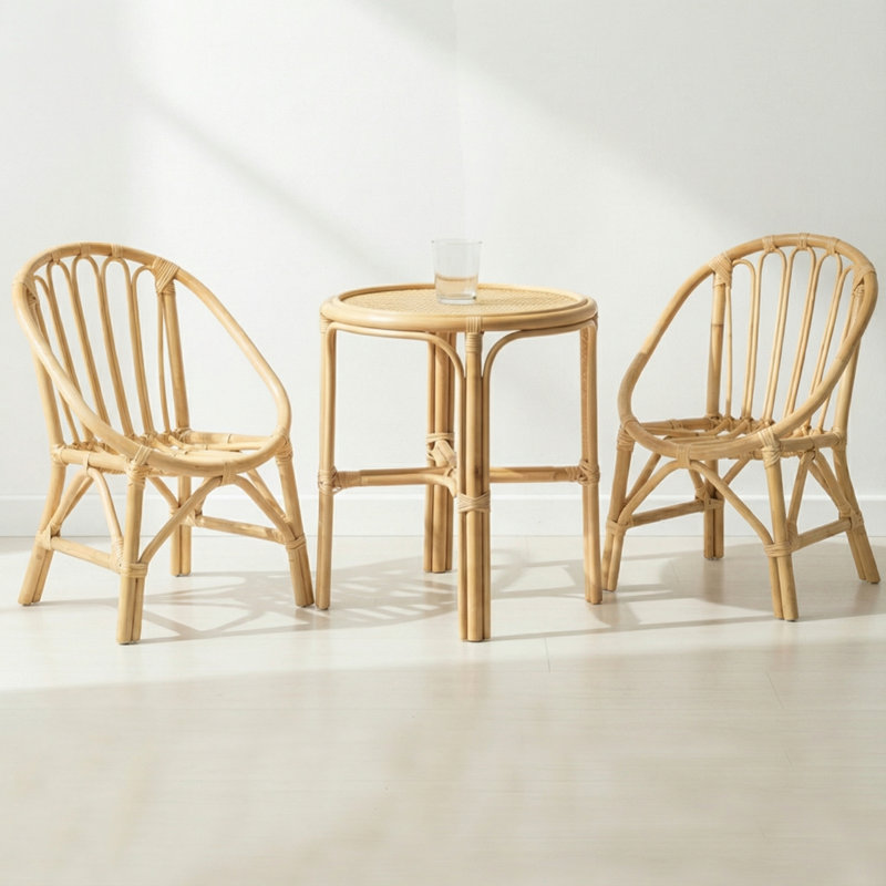 Rattan Kids Table Sets With Backrest And Armrest For Playroom/Kids Room/Bedroom, 3