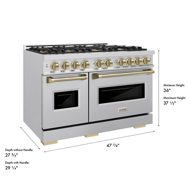 ZLINE Autograph 48 in. Classic Gas Range with 8 Burner DuoPro Cooktop w/ Champagne Bronze Accents, Stainless Steel
