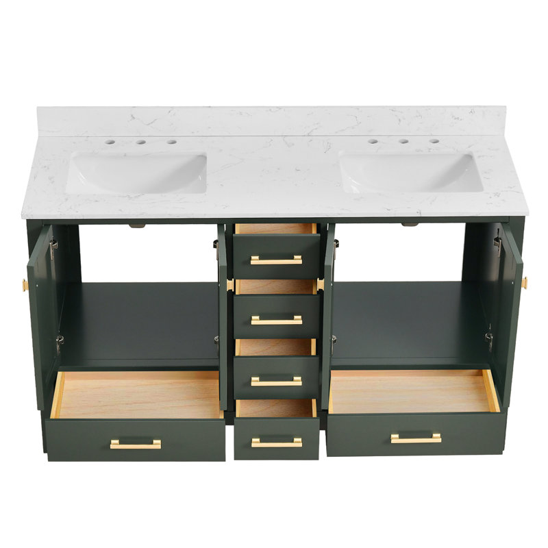 60-inch Bathroom Vanity With Engineered Stone Top, Green