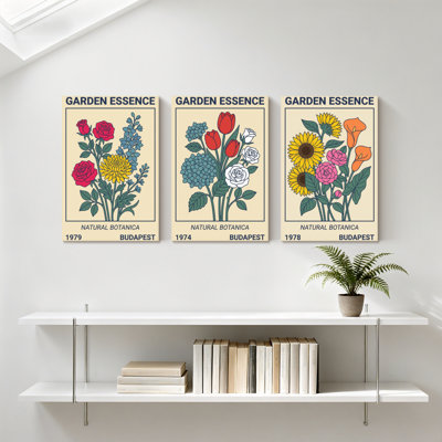 Plants &Flowers Garden Essence Natural Botanica Budapest 1974 1978 1979 Set of 3 Canvas Wall Art Prints