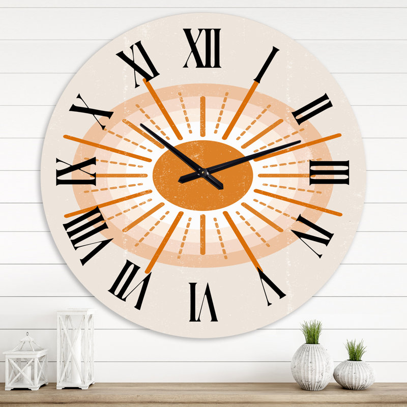 Minimal Orange Radiant Sun II - horloge murale moderne, Grand