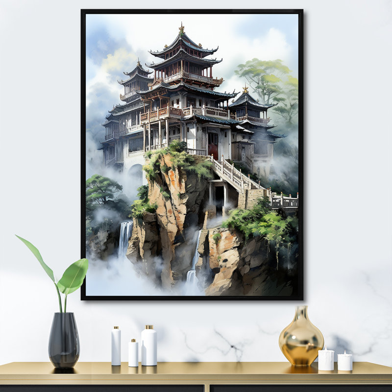 China Misty Mountains 3 - Art mural de Chine, Cadre flottant noir, H 44 po x l 34 po x P 1,5 po