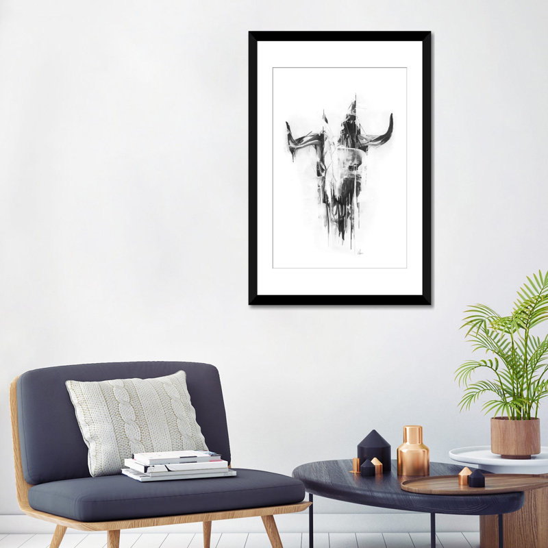 « bull crâne », reproduction d’art sur toile, Papier d'art encadré noir, H 32 po x l 24 po x P 1 po