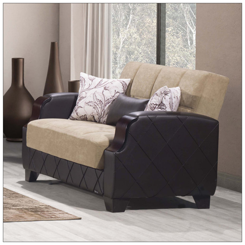 Causeuse convertible rembourrée avec rangement, Brown Fabric