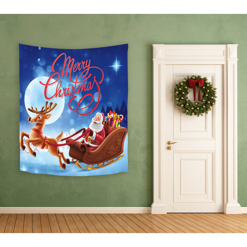 Tapisserie joyeux Noël en polyester Santa Rudolph, H 88 po x l 104 po x P 0,25 po
