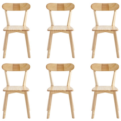 100% Solid Wood Aloysius Set Of 6, Wooden Kitchen Chairs, Open Back, Mid-century Modern Chairs For Farmhouse, Kitchen, Dining Room, Natural
