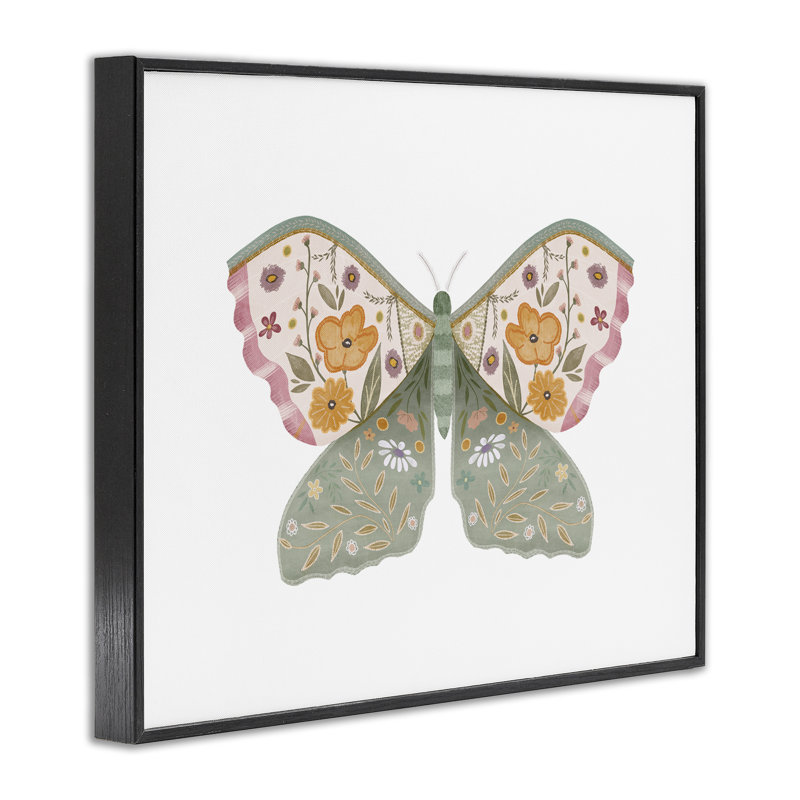  «Moth with Floral Wings», art giclée par Leah Straatsma, H 11 po x l 14 po, Giclée encadrée noir minuit