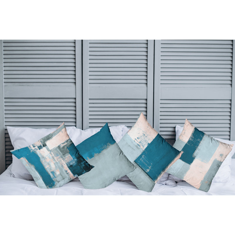 Petrol Blue and Pale Teal Square Microfiber Throw Pillow Set