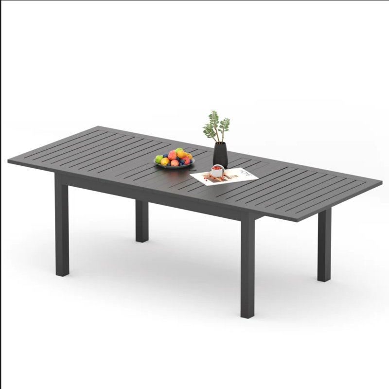 Table de salle à manger d'extérieur en aluminium 63 "à 92", table de patio grise toutes saisons