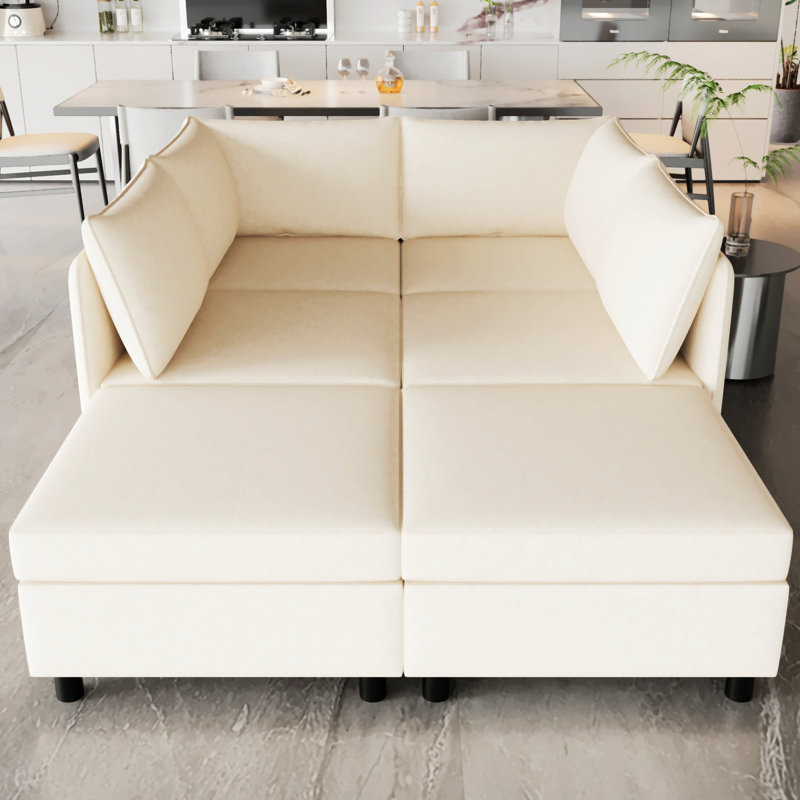 Canapé modulaire, Tissu beige, H 32 po x l 68 po x P 93,5 po