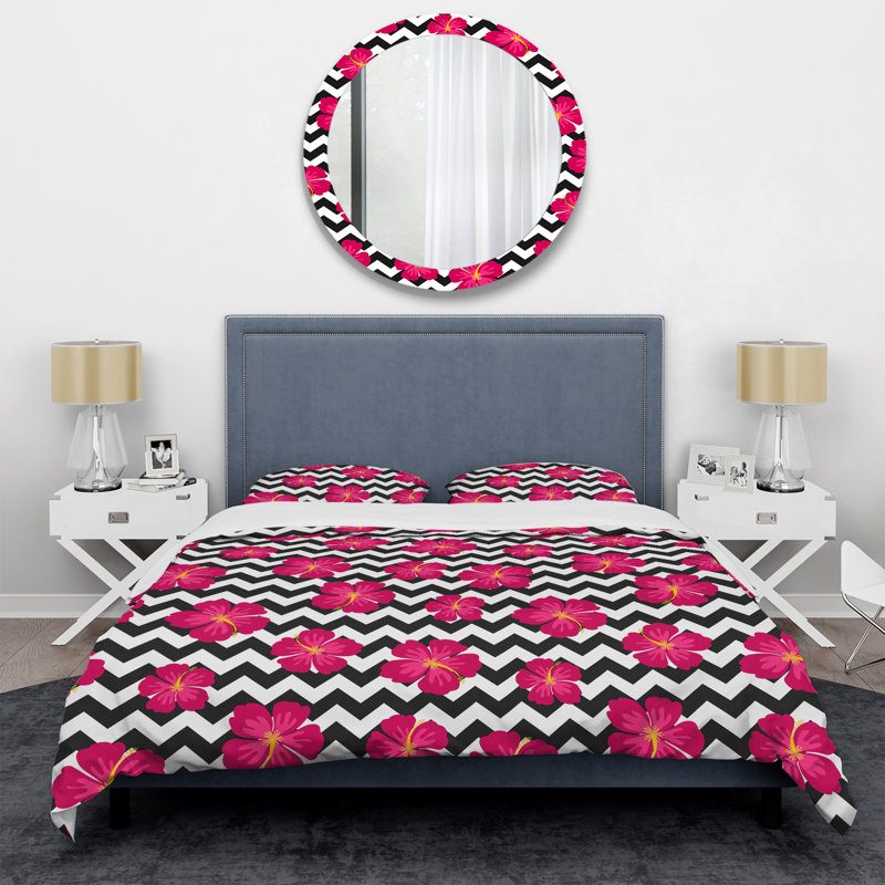 Ensemble de housse de couette en microfibre noir / rose / jaune 3 pièces
