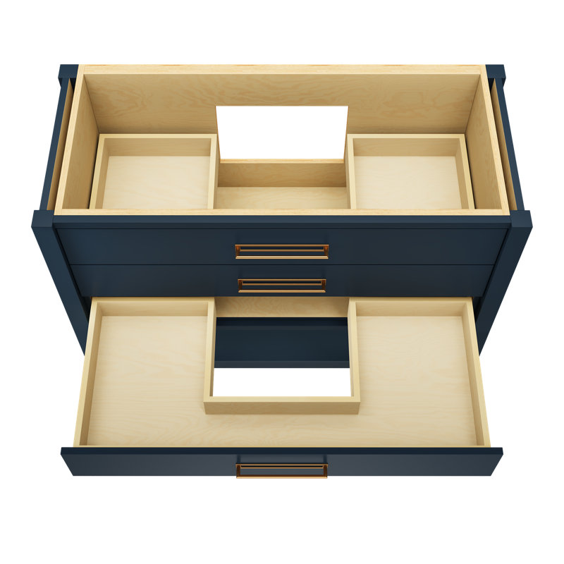 Kiawah Three-Drawer Single Bath Vanity, Hague Blue, Satin Gold, 48"