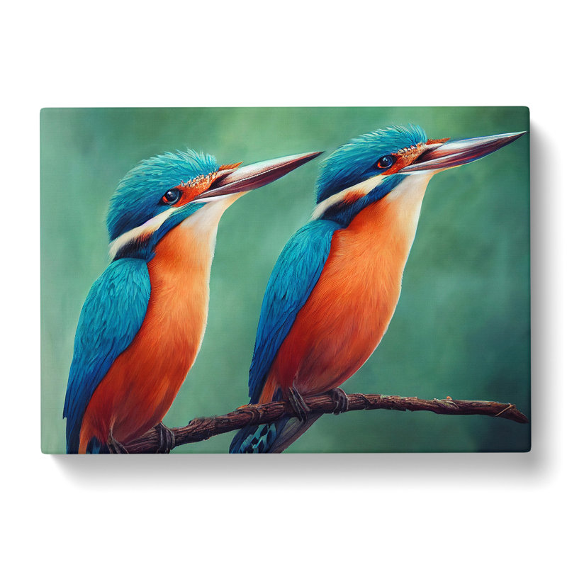 Eye Catching Kingfisher Birds - Wrapped Canvas, 40cm H x 60cm W x 3cm D