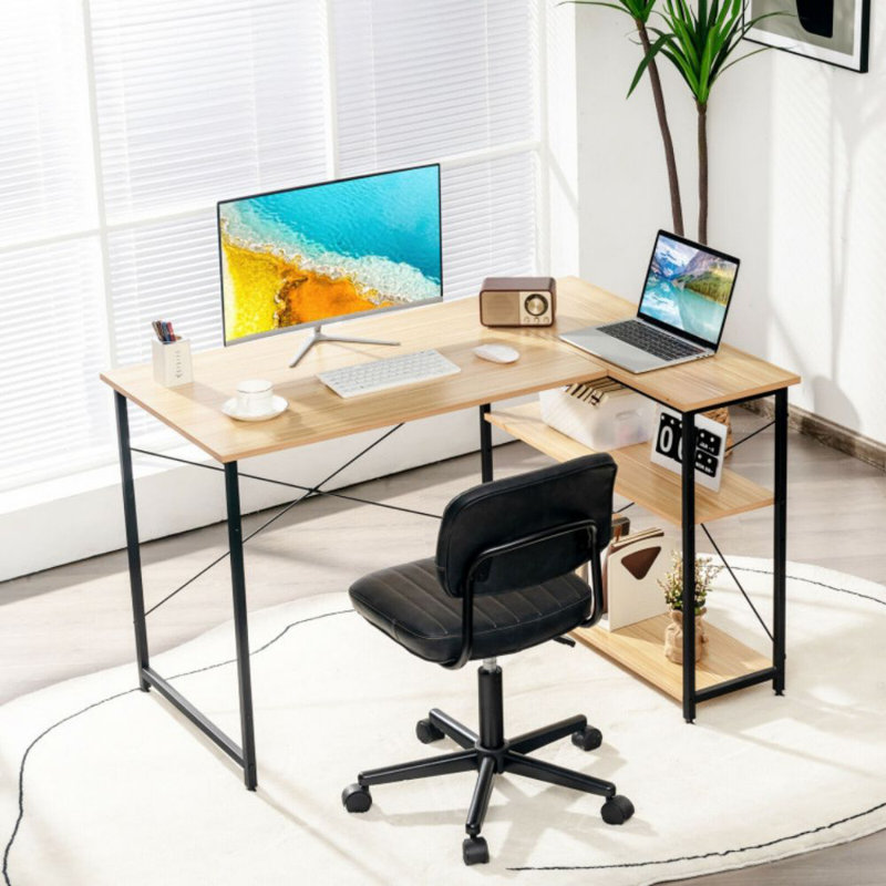 48 Inch Reversible L Shaped Computer Desk With Adjustable Shelf