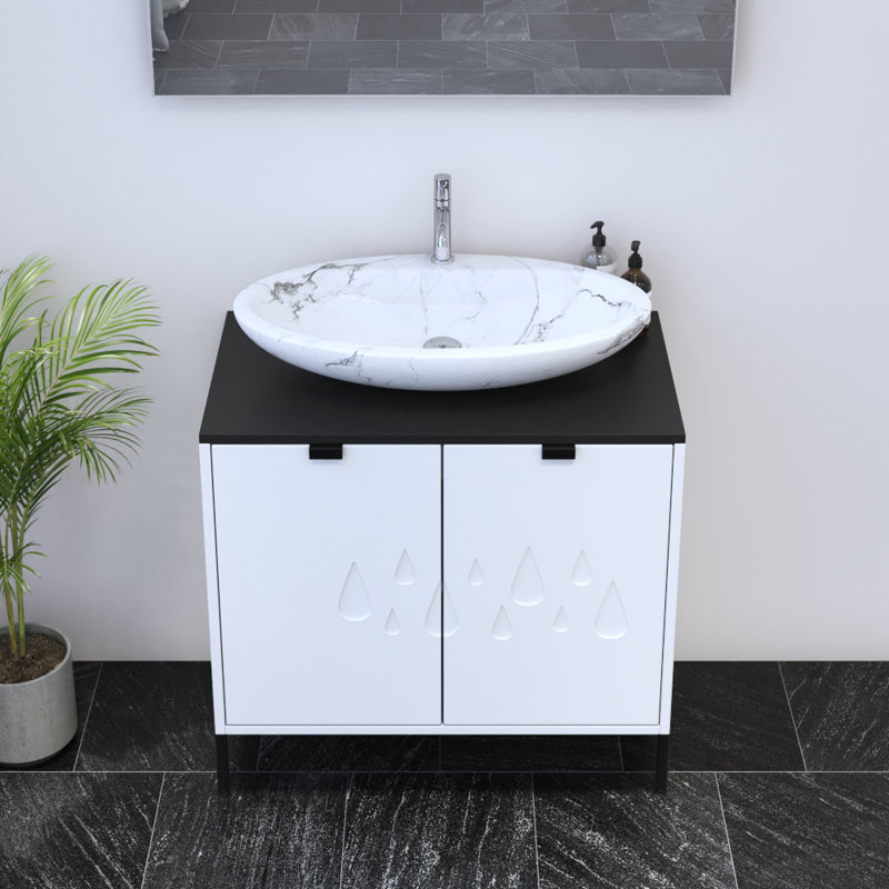 Ensemble de meuble-lavabo simple 31,5 po avec plateau Karalea, Blanc, Noir