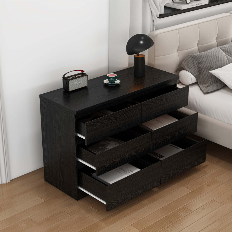 Ensemble de 2 tables de chevet en bois avec 3 tiroirs, Noir, 2